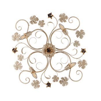 Iris - Lámpara De Techo En Hierro Lacado Marfil Con Decoración. Oro Antiguo 4 Luces H.17 - Ø76 - Bl169-pl4-av