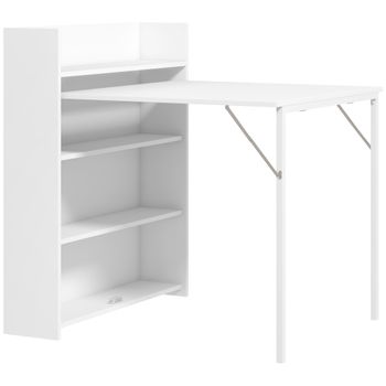 HOMCOM Mesa Plegable de Comedor Mesa de Cocina con Ala Abatible 4 Compartimentos Hasta 3 Personas 78,5x91x93 cm Blanco