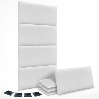 Dhome Juego De 8 Paneles Tapizados De Polipiel Premium Pack Autoadhesivos Para Pared Acústicos Absorbentes Protección (blanco, 60x50cm, X8)