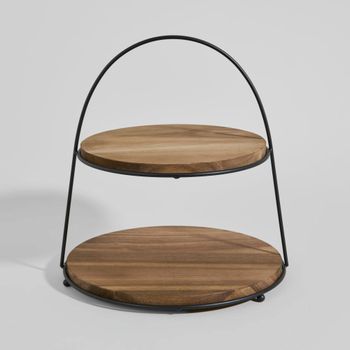 Soporte doble de madera de acacia y hierro forjado