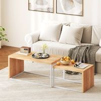 mesas de centro de melamina metal homcom 90x48x42 cm-natural y blanco