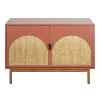 Aparador de MDF y mimbre terracota de 100 cm