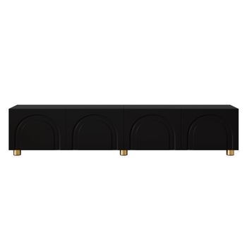 Mueble De Tv Negro 4 Puertas Relieve Arqueado Mdf Pb Urban Meuble 180x35x40 Cm - Negro