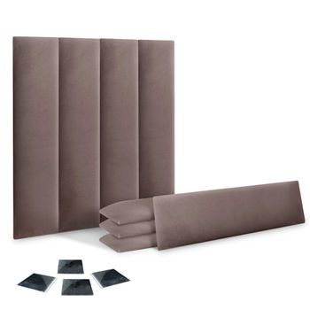 Dhome Juego De 8 Paneles Tapizados De Terciopelo Premium Pack Autoadhesivos Para Pared Acústicos Absorbentes Protección Impactos (marrón, 60x20cm, X8)