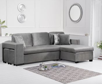 Lena Grey Velvet Reversible Chaise Sofa Bed