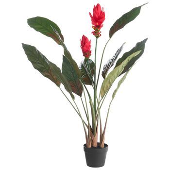 Planta Artificial En Maceta Con Flores Decoración Moderna De Plástico Para Interiores Hecha A Mano 130 Cm Rojo Purpurata
