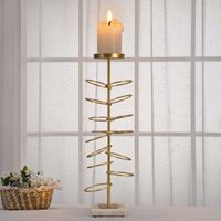 portavelas de metal dorado con base de marmol 14x13x46 cm