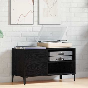 Vidaxl Mueble Para Discos De Vinilo Roble Negro 84,5 X 38 X 48 Cm