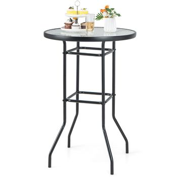 Costway Mesa de Jardín Redonda con Tablero de Vidrio Templado y Marco de Metal Resistente Carga 50kg 68 x 68 x 97 cm