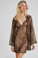 hunkemoller kimono de malla de leopardo negro