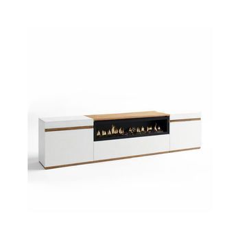 Mueble Tv Con Chimenea Integrada 203 Cm Kavos Up Blanco - Roble Arena 203 X 45 X 34,6 Cm