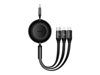 cable usb - baseus 3-en-1 bright mirror 100w retractil carga rapida multidispositivo usb-c a usb-c-lightning-micro 110 cm negro
