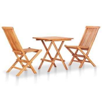 Set De Bistró 3 Piezas | Mueble De Jardín Con Cojines Verdes Madera Maciza Teca