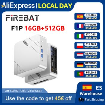Firebat F1P Mini PC, AMD Ryzen 7 H255, 16 GB LPDDR5, SSD de 512 GB, Windows 11 Pro, Miniordenador de sobremesa, USB 4.0, Wi-Fi 6, BT 5.2.