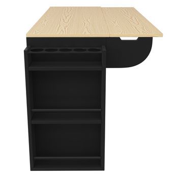 Isla De Cocina Negra Con Ruedas, Mesa Plegable Y Puertas Correderas, 110 X 42 X 90 Cm