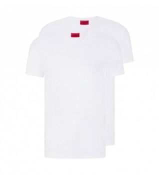 HUGO para hombre. 50325417 Pack 2 Camisetas Cuello Pico blanco (S), Casual, Algodón, Manga corta, Sostenible
