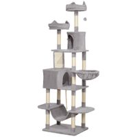 pawhut arbol rascador para gatos grande altura 206 cm con multiples niveles cuevas bolas colgantes y hamacas gris