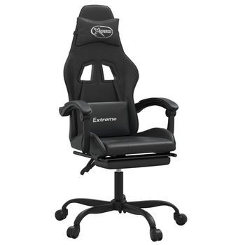 Silla Gaming Con Reposapiés Cuero Sintético Negro Vidaxl