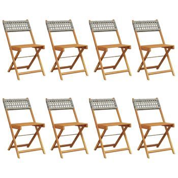 Pack 8 Uds Sillas De Jardín | Silla De Exterior | Sillón Plegables Madera Maciza Y Ratán Pe Gris