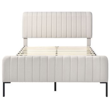 Cama De Adulto Tapizada En Tejido De Lino 140x200cm Con Cabecero Regulable Y Somier De Láminas Gris Claro
