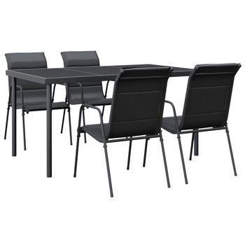 Juego De Comedor Para Jardín 5 Piezas | Mueble De Jardín Acero Y Textilene Negro