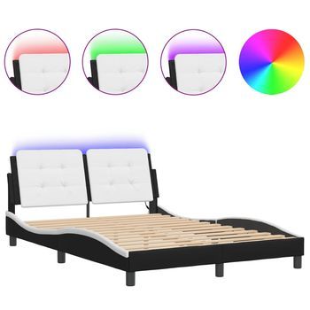 Estructura Cama Con Led Cuero Sintético Negro Blanco 120x200 Cm