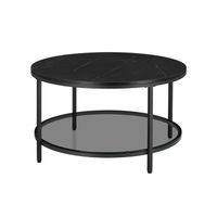 mesa de centro sofa de marmol de imitacion redonda estante de vidrio marmol negro  negro tinta  80 x 46 cm