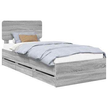 Cama Individual | Cama Para Adulto | Estructura De Cama Con Cajón Gris Sonoma 100 X 200 Cm