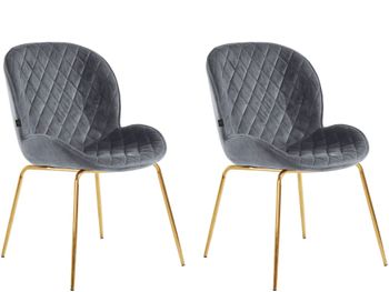 Juego de 2 sillas de comedor tapizadas en terciopelo gris