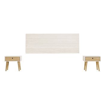 Cabecero Acabado Madera Maciza Natural + 2 Mesitas Un Cajón Color Blanco / Cera. Medidas Cabecero: 155 X 60 X 2 Cm.