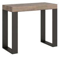 consola extensible de madera clara 8 personas 40 a 196 cm asis-soporte 2 pies-3 alargaderas finas