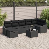 juego de sofa de jardin de 8 piezas con cojines negro poliratan v7634 unico  negro