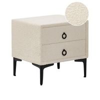 mesita de noche 2 cajones patas de metal negro boucle blanco crema sezanne