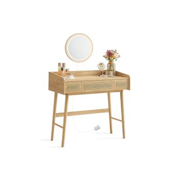 BOHOVEN Colección - Tocador con Espejo y Luz, Blanco Crema + Beige Roble--1