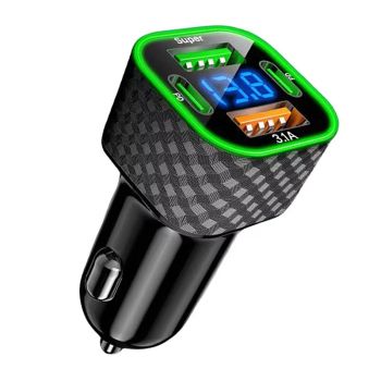 Cargador de coche 4 en 1 380W, adaptador de cargador de coche USB PD de 4 puertos, USB-A dual + USB-C dual, soporte PD3.