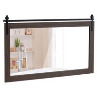 costway espejo pared estilo granja 100x66cm rectangular puerta granero marco madera maciza soporte metal para dormitorio entrada nuez