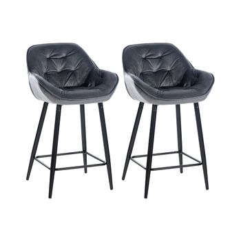 Set de 2 Taburetes de bar con reposapiés en Terciopelo Gris oscuro