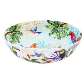 Ensaladera grande de melamina con estampado de tucanes 31 cm