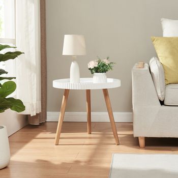 Mesa Auxiliar Bongard Ranurado Redonda 45xø50 Cm Blanco [en.casa]