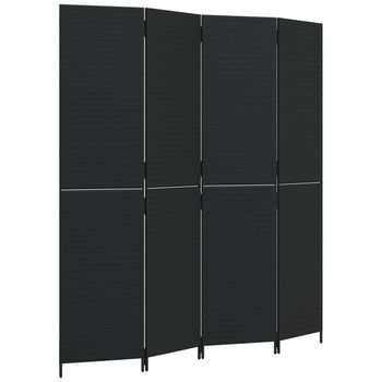Biombo De 4 Paneles Ratán Sintético Negro Vidaxl
