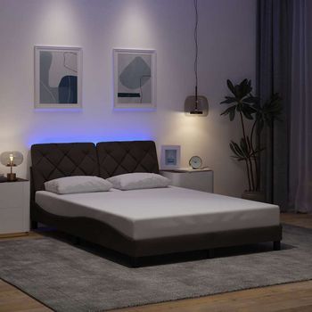 Cama Matrimonial | Cama Para Adultos | Estructura De Cama Con Led Sin Colchón Marrón Oscuro 140x200 Cm Cfw5781689