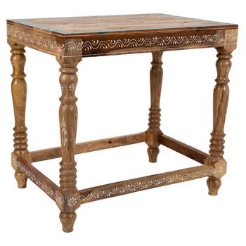 Mesa De Centro De Madera Pintado Artesanal Marrón 48x33x46