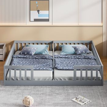 Cama Infantil Con Barreras 90x200 Cm Madera De Pino Gris