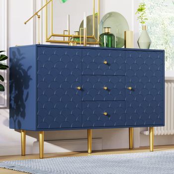 Muebles de baño azul marino con patrón de escala