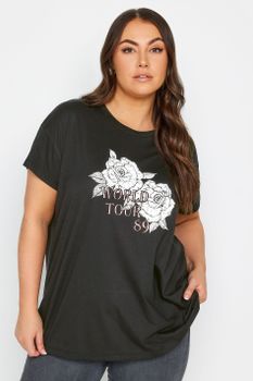 Yours Camiseta Negra De Rosas Blancas, Mujer Curvy Y Tallas Grandes, Yours