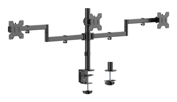 AISENS Soporte de mesa eco giratorio e inclinable para 3 monitores 10kg 3 Pivotes 2 Brazos de 13 27 Negro