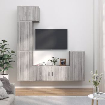 Set De 5 Uds Muebles Tv | Mueble De Salón | Armario Tv Madera Contrachapada Gris Sonoma Cfw789266