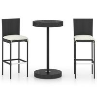conjunto muebles bar jardin 3 uds  mesa y sillas y cojines ratan sintetico negro