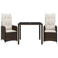 mesita y sillas jardin 3 piezas  mueble de jardin y cojines ratan sintetico marron