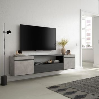 Mueble tv efecto madera cemento 200x35x45cm colgado